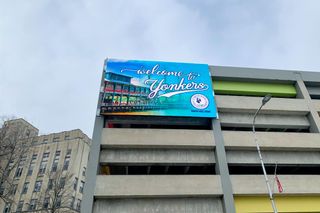 The new "Yonkers-Tron" video board on a parking deck.